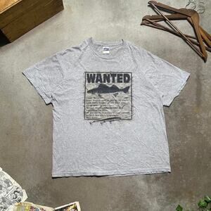 Vintage Y2K "Wanted Walleye" Fishing Funny Text Tee Mens XL Grey Joke Fish Shirt